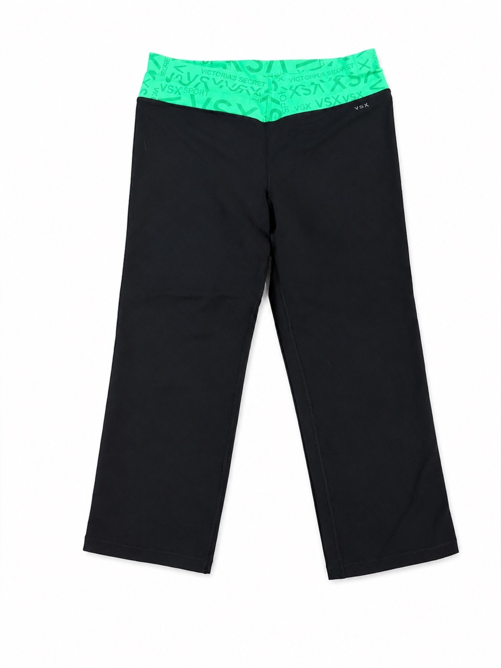 Victoria's Secret Black Cropped Yoga Pants with Bright Green Waistband